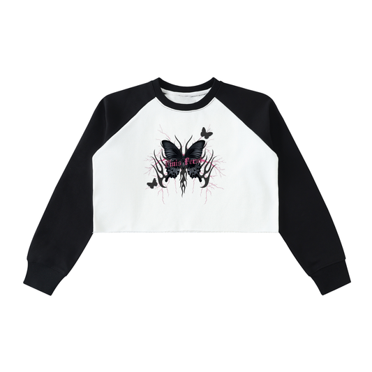 Raw-Hem Color-Block Raglan Crop Sweatshirt